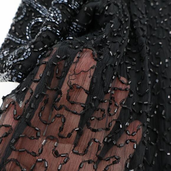 Vtg Black Silk Beaded Evening Dress Art Deco Formal Event‎ Holiday Plus Size 2X - Picture 7 of 16